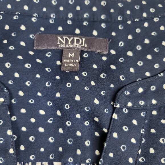 NYDJ blue split neck heart peasant challis blouse with contrasting yoke size M - Picture 8 of 11